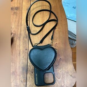 iPhone 13 Pro Max phone case with heart pouch attached gold tone hardware